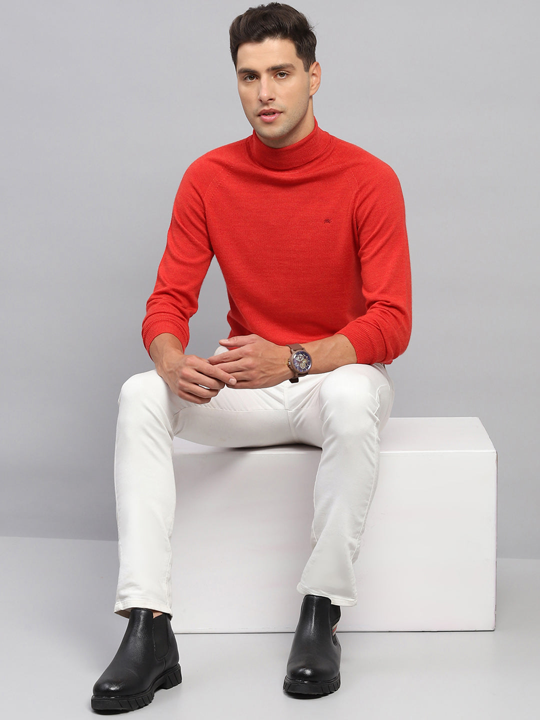 Buy Men Red Solid Turtle Neck Full Sleeve Pullover Online in India
