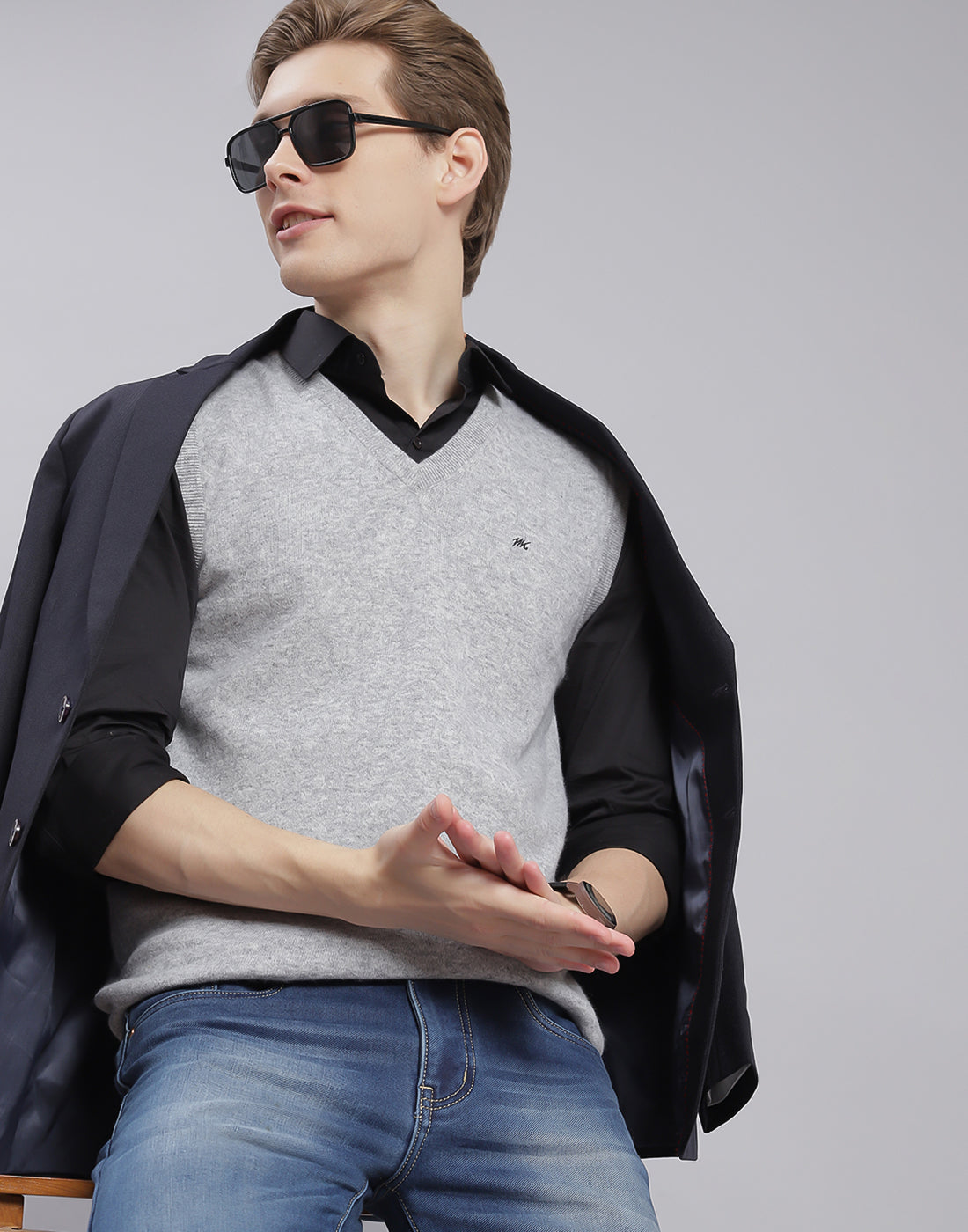 Men's V-Neck Sweater Vest - Grey Heather main image 1