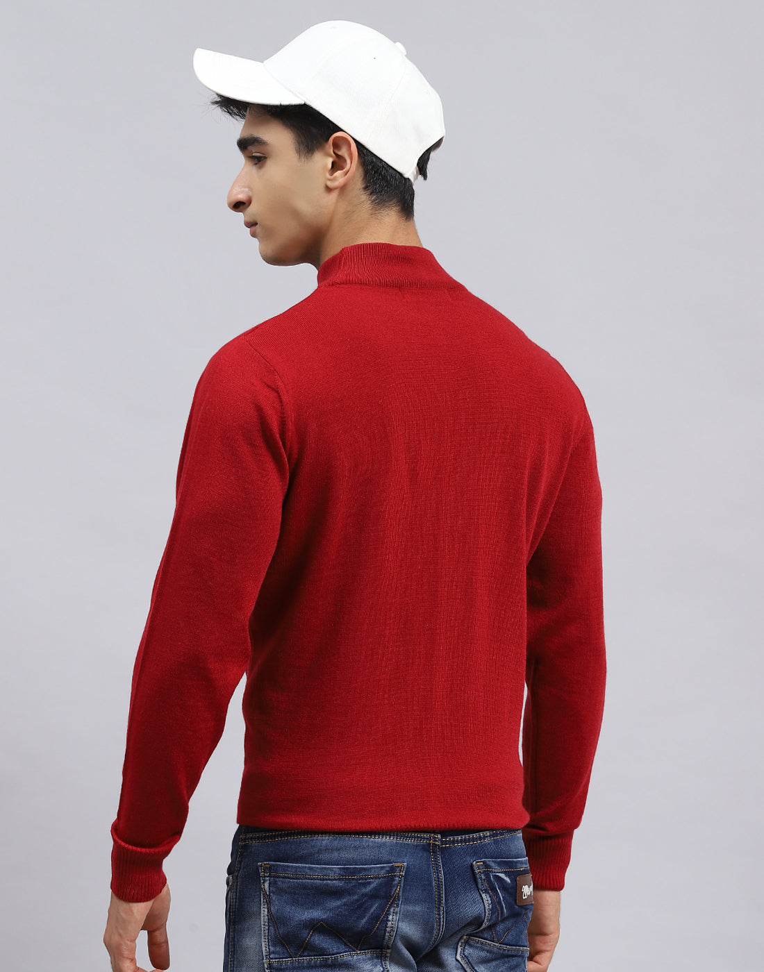Men Red Solid Turtle Neck Full Sleeve Pullover