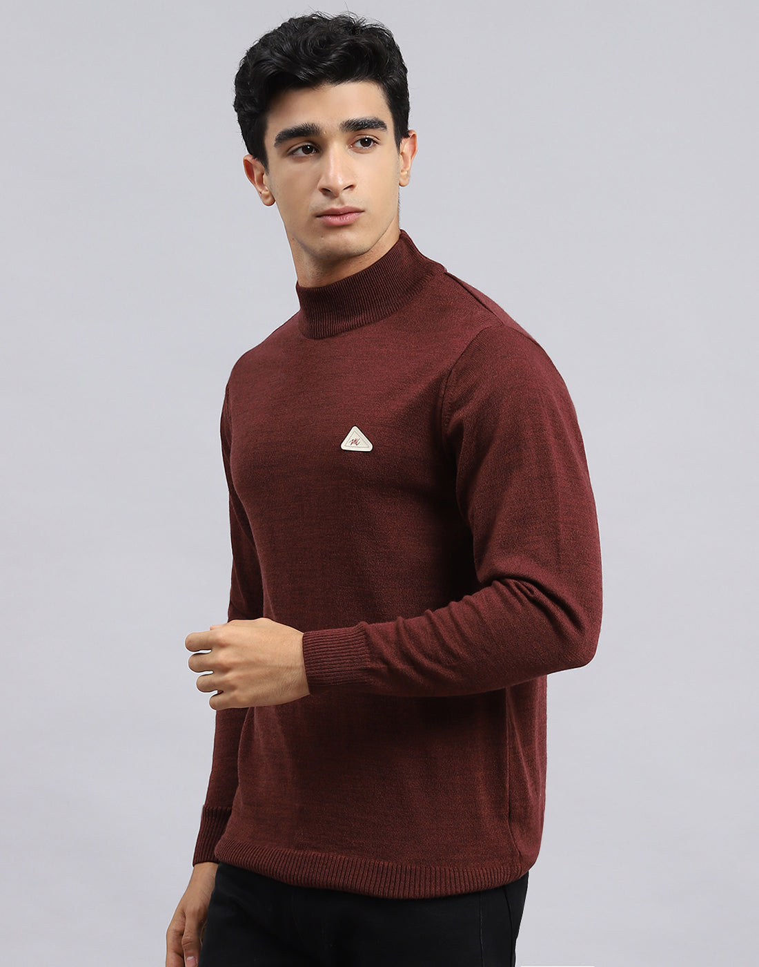 Men Rust Solid Turtle Neck Full Sleeve Pullover