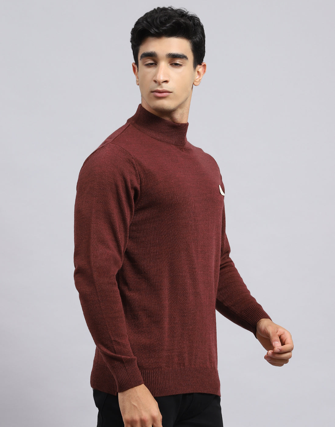 Men Rust Solid Turtle Neck Full Sleeve Pullover