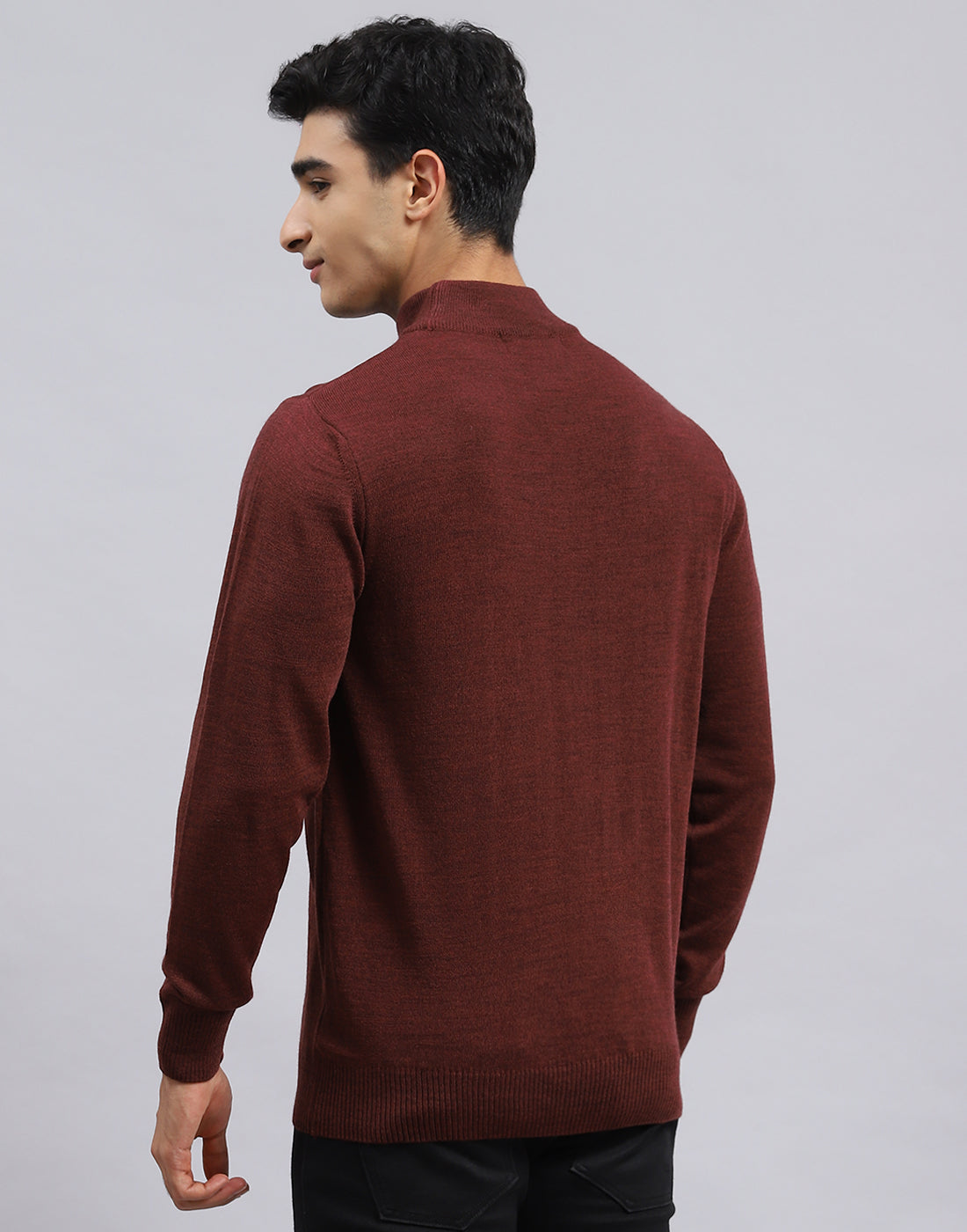Men Rust Solid Turtle Neck Full Sleeve Pullover