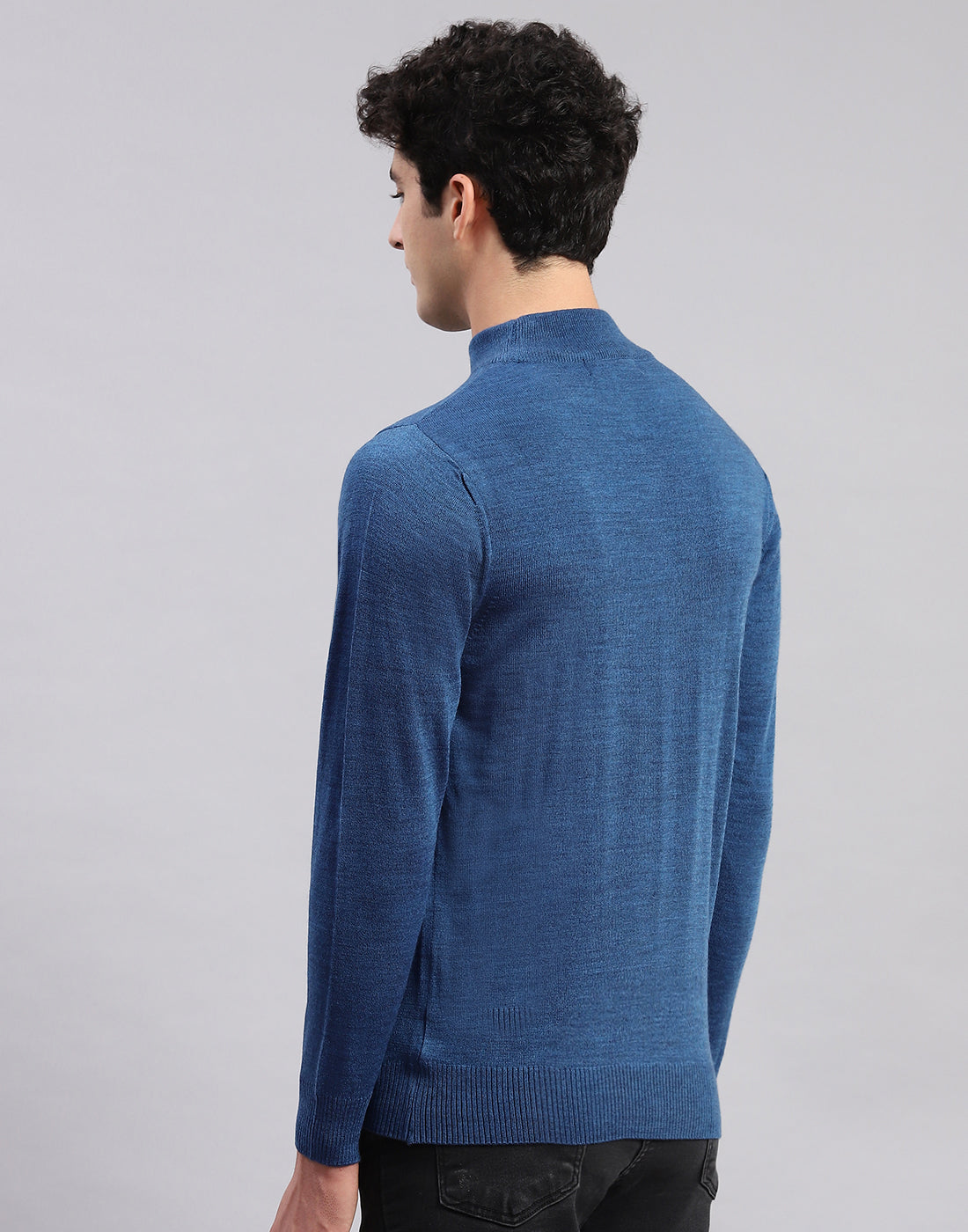 Men Blue Solid Turtle Neck Full Sleeve Pullover