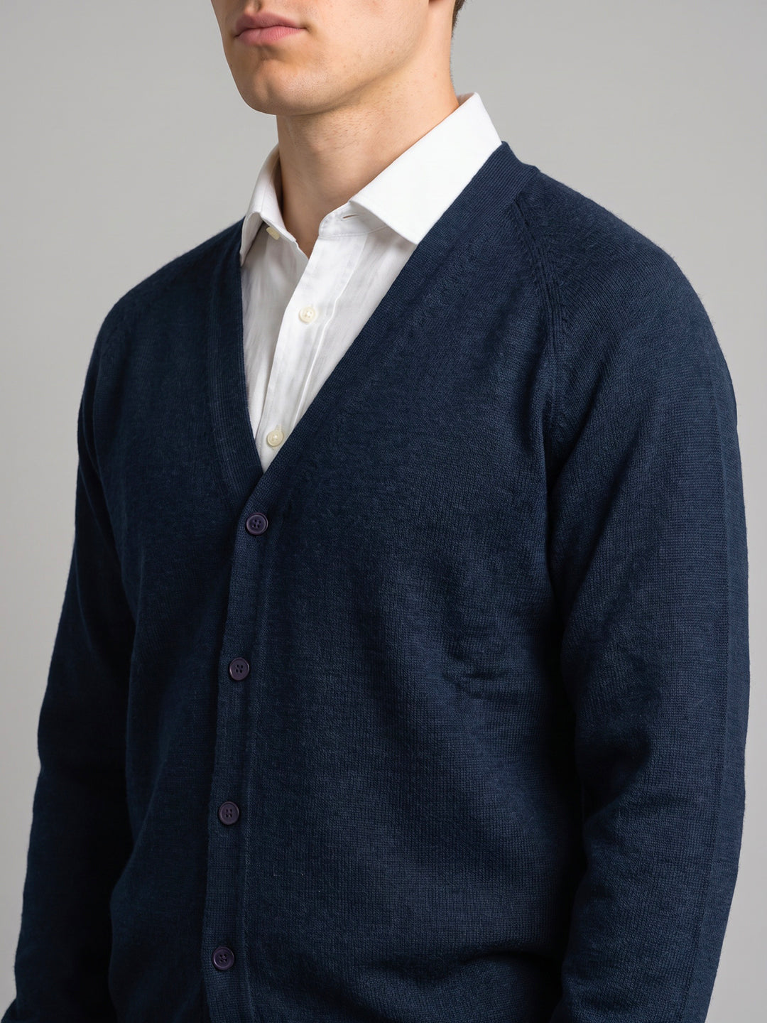 Men Blue Solid V Neck Full Sleeve Cardigan
