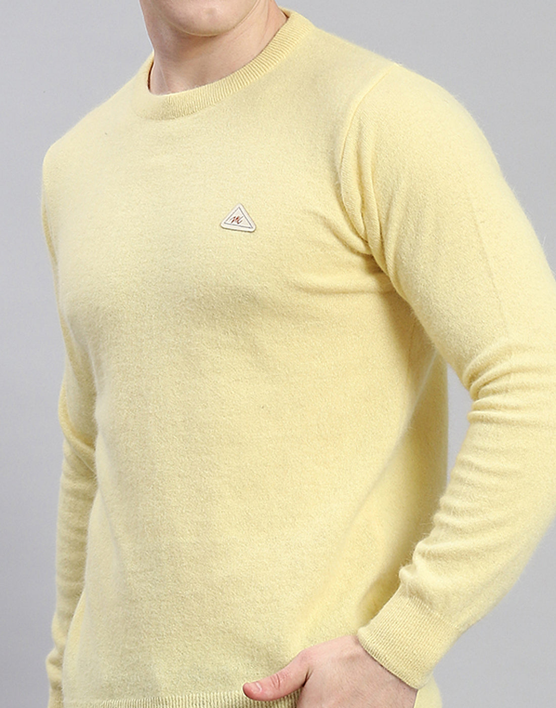 Men Yellow Solid Round Neck Full Sleeve Pullover