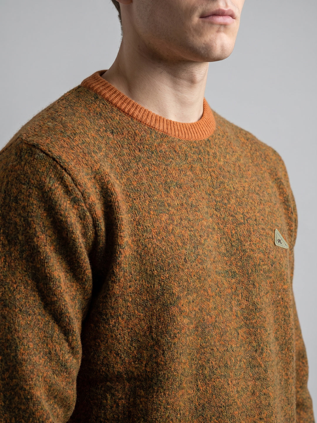 Men Orange Marled V Neck Full Sleeve Pullover