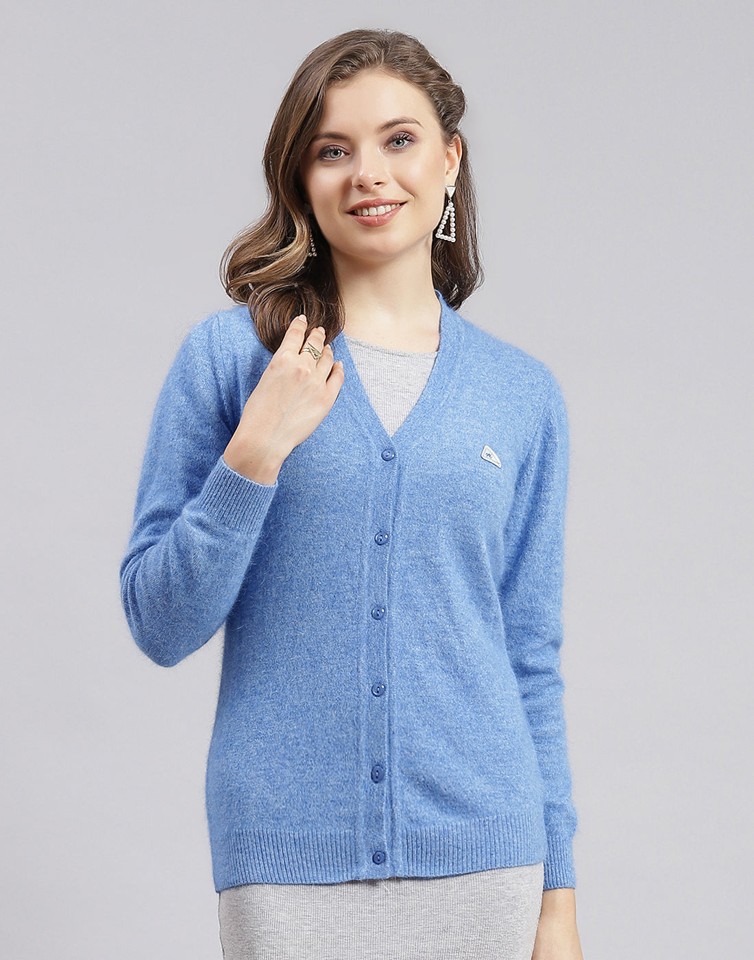 Buy Women Blue Solid V Neck Full Sleeve Cardigan Online in India