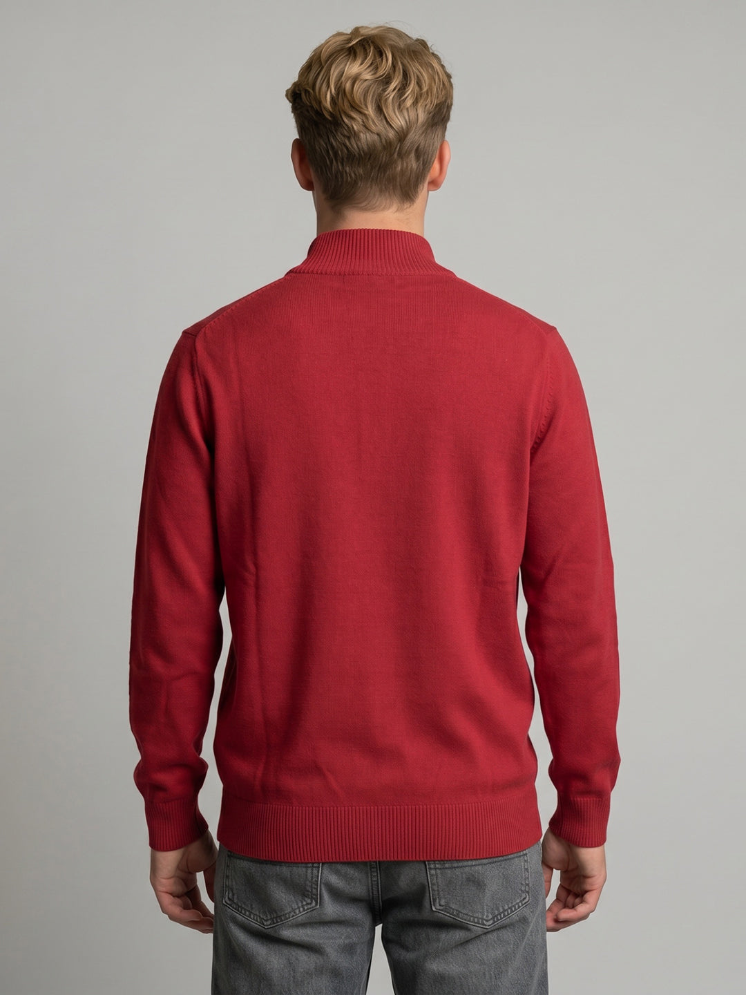 Men Red Solid High Neck Full Sleeve Pullover