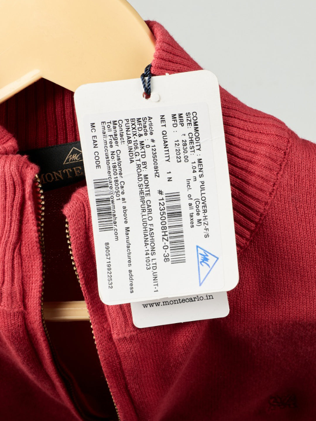 Men Red Solid High Neck Full Sleeve Pullover