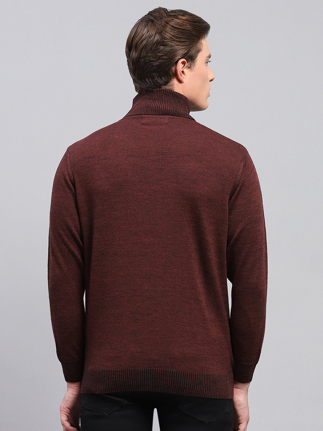 Men Maroon Solid Turtle Neck Full Sleeve Pullover