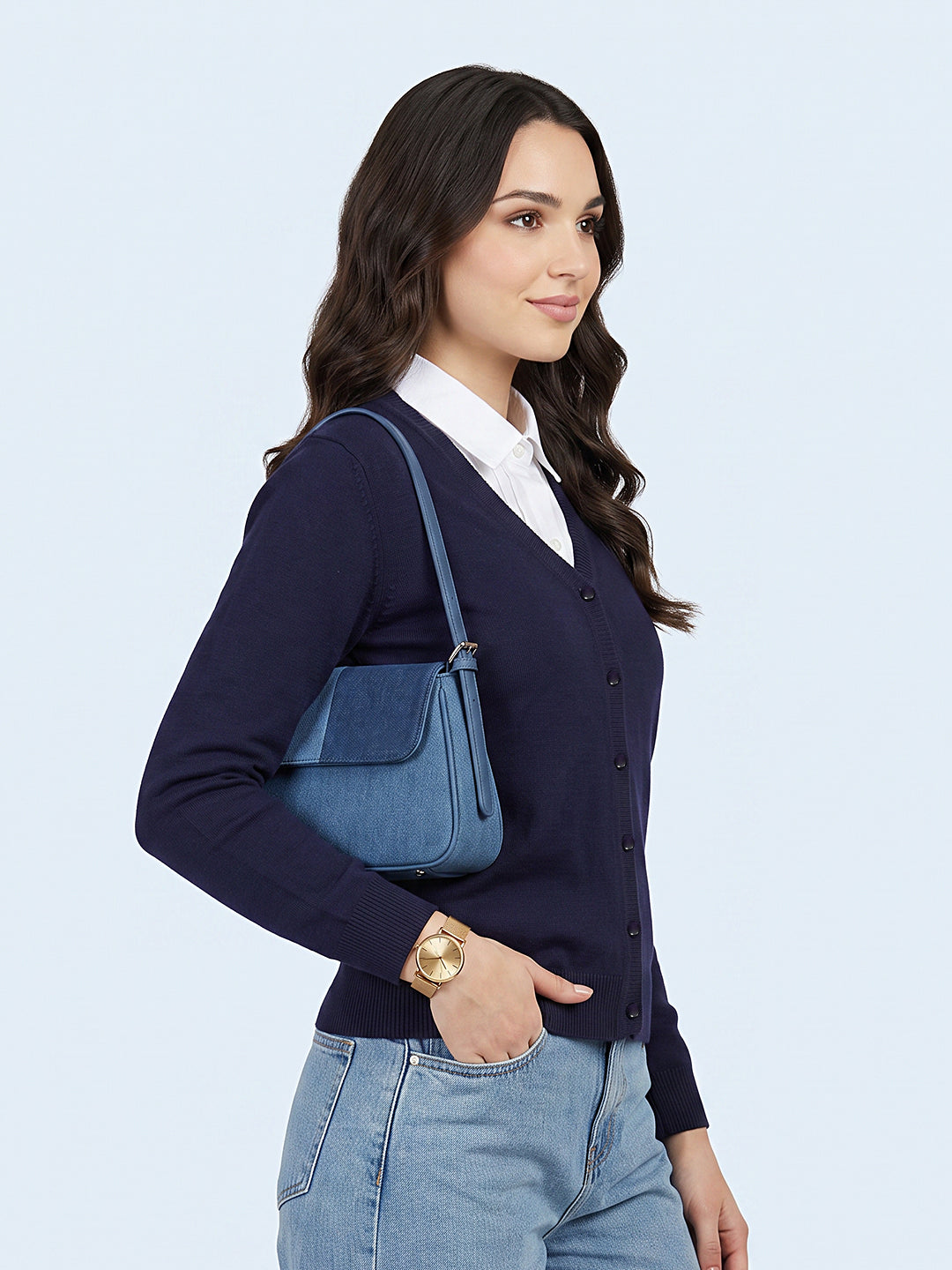 Women Purple Solid V Neck Full Sleeve Cardigan