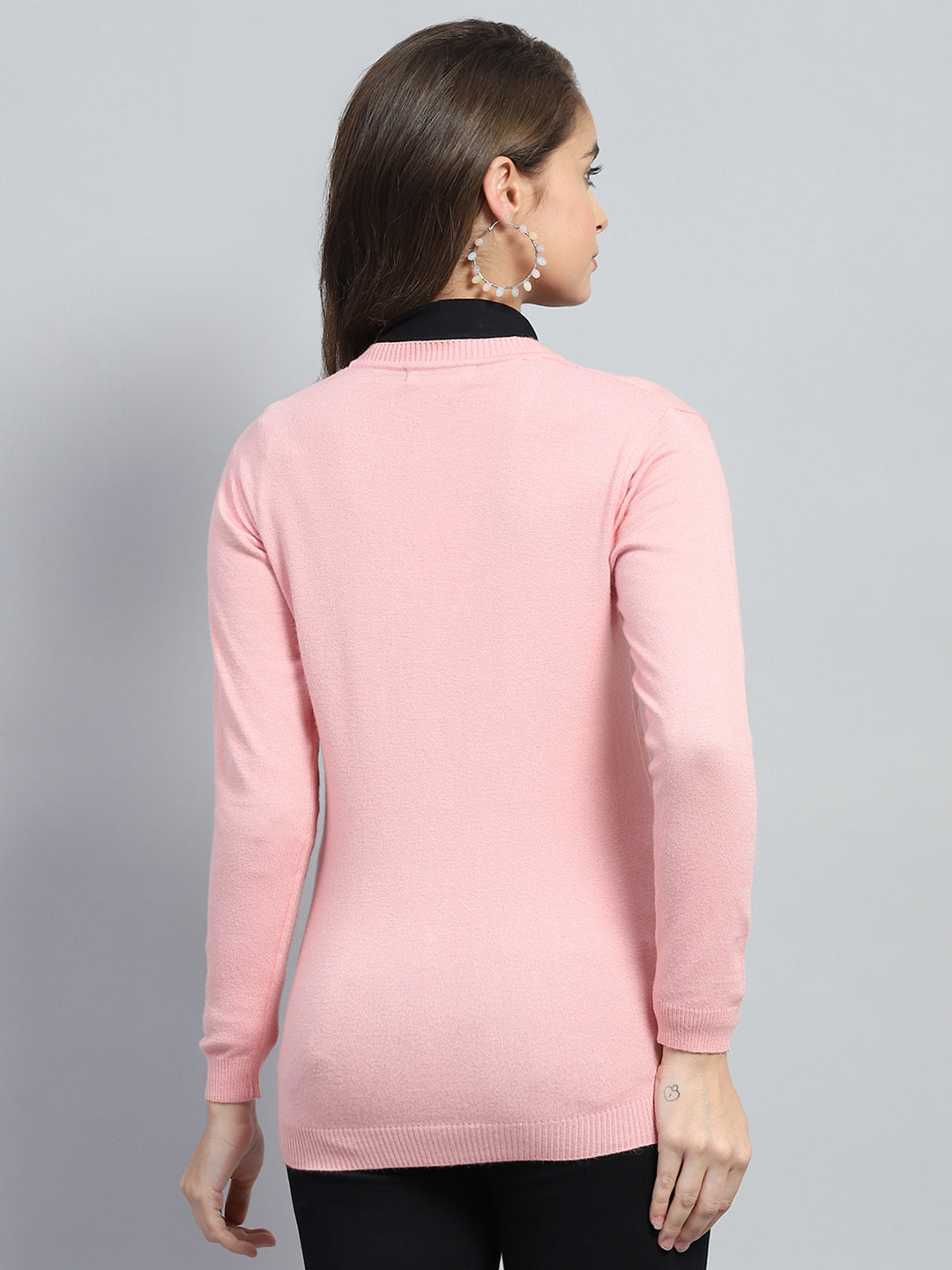 Women Pink Solid V Neck Full Sleeve Cardigan