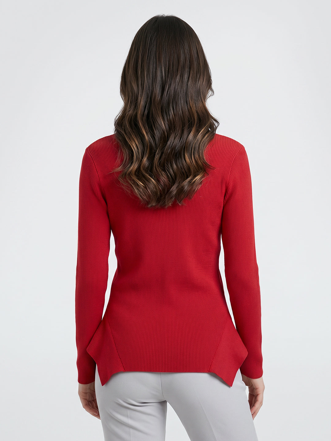 Women Red Self Design Round Neck Full Sleeve Winter Top