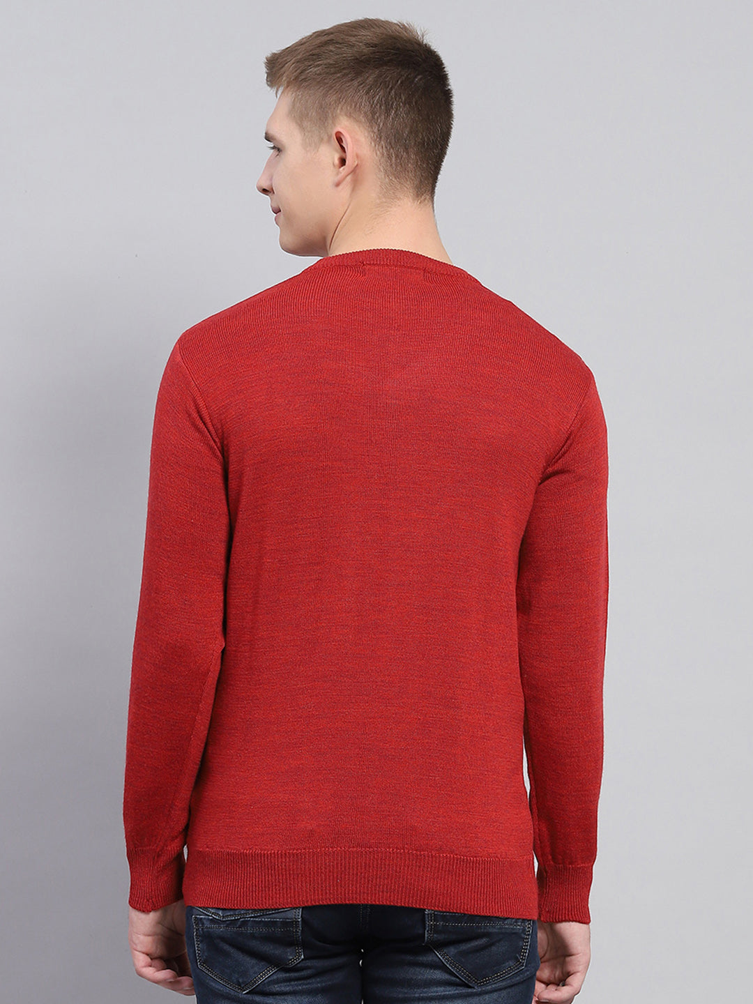 Men Maroon Solid V Neck Full Sleeve Pullover