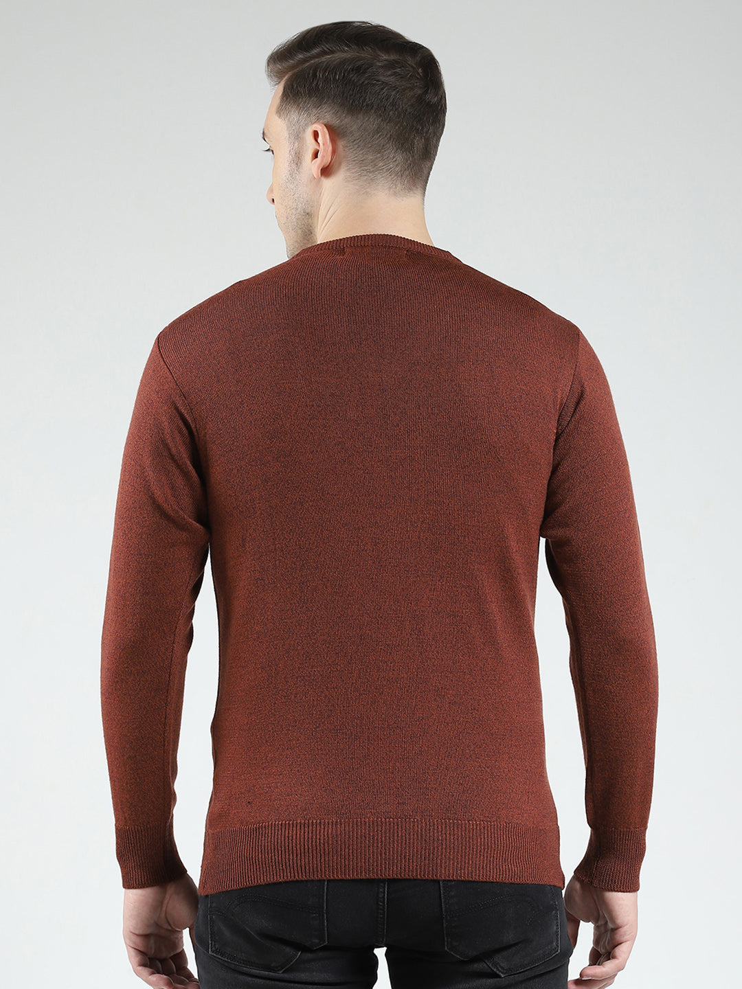 Men Rust Solid V Neck Full Sleeve Pullover