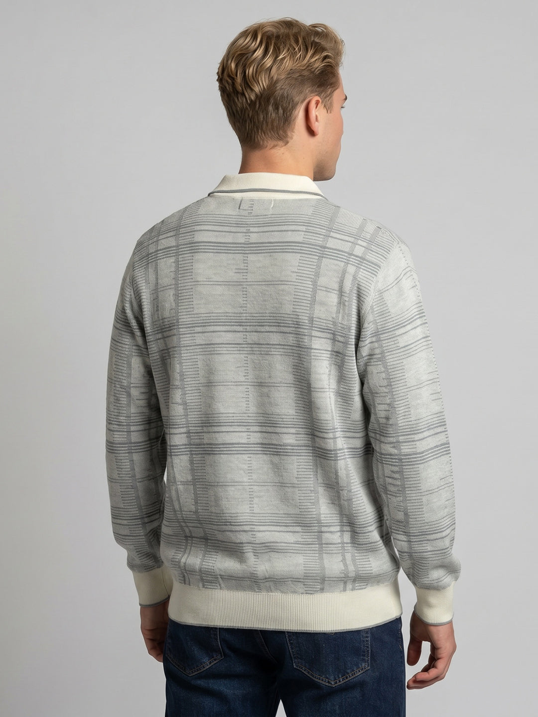 Luxuria Men Grey Jacquard Collar Full Sleeve Sweatshirt
