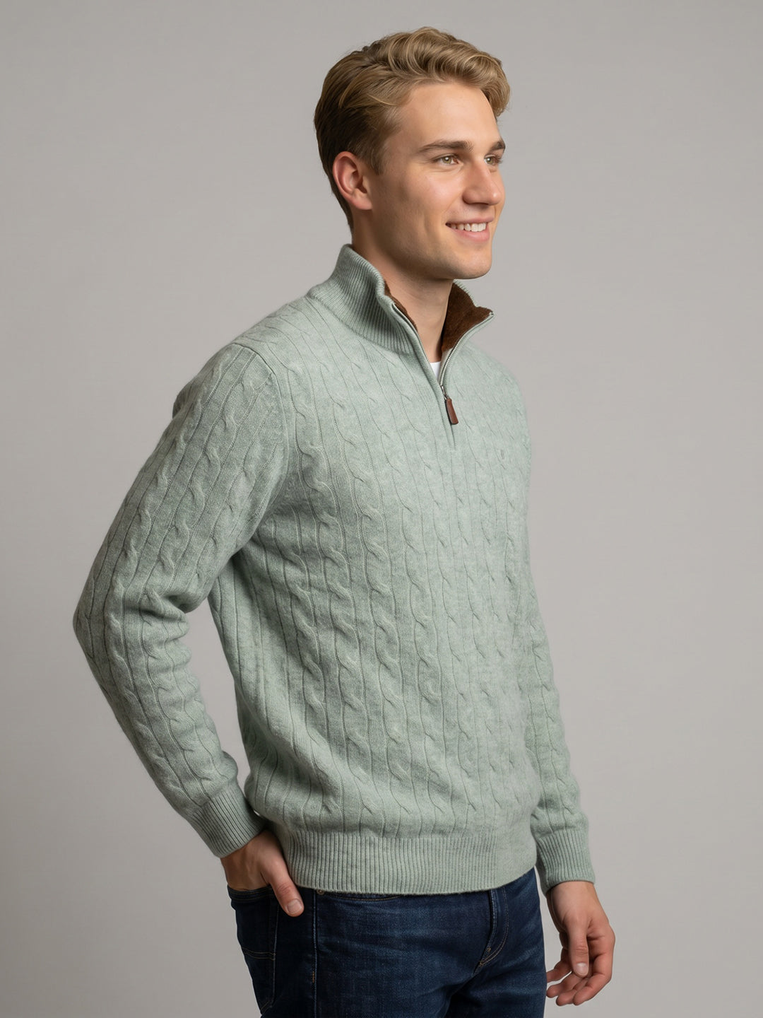 Luxuria Men Green Self Design Collar Full Sleeve Jacket with Tasmanian Lamb Neck