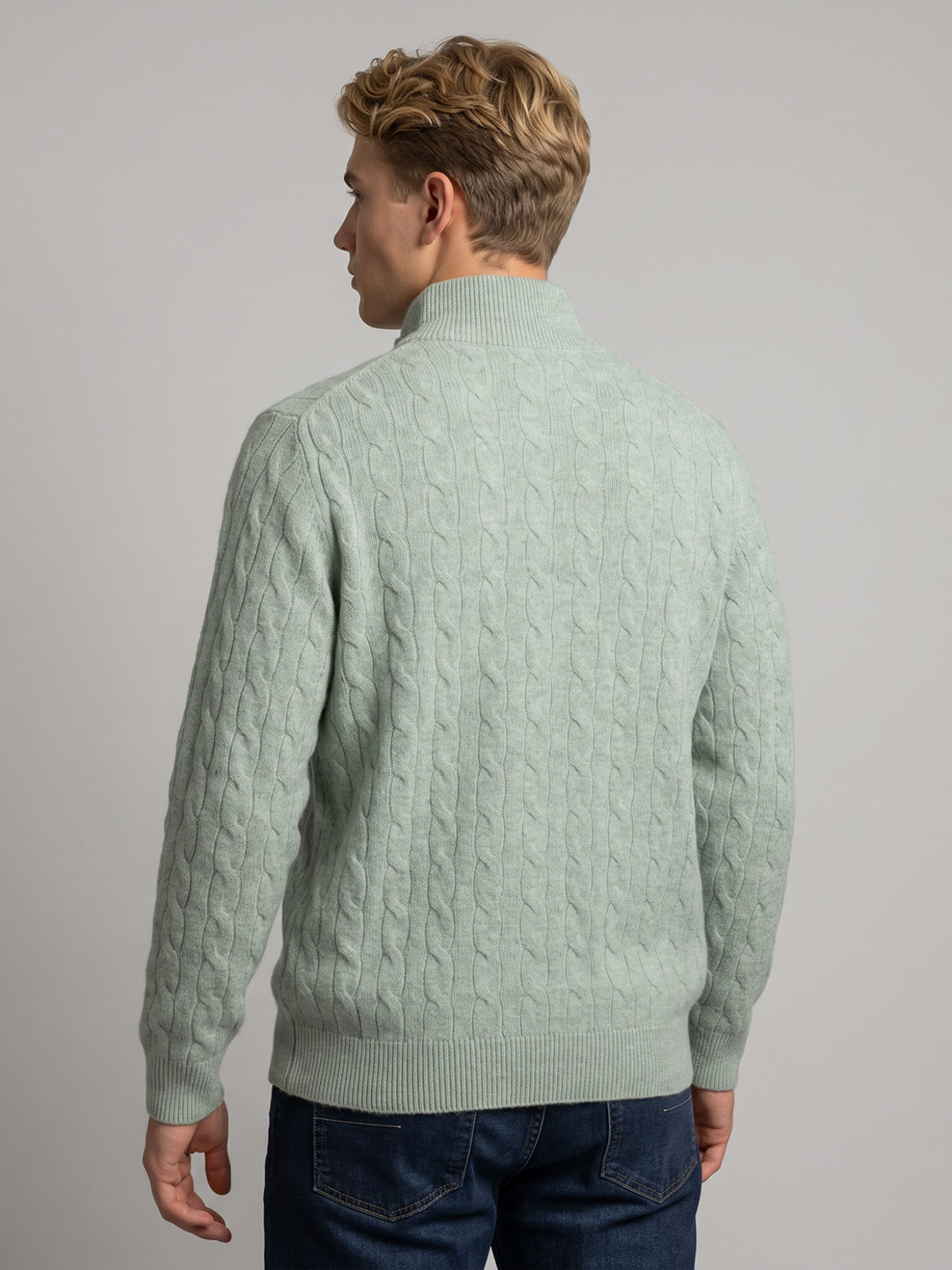 Luxuria Men Green Self Design Collar Full Sleeve Jacket with Tasmanian Lamb Neck