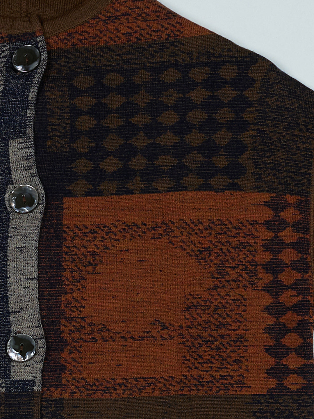 Luxuria Women Brown & Rust Colourblocked Round Neck Full Sleeve Knitted Coat