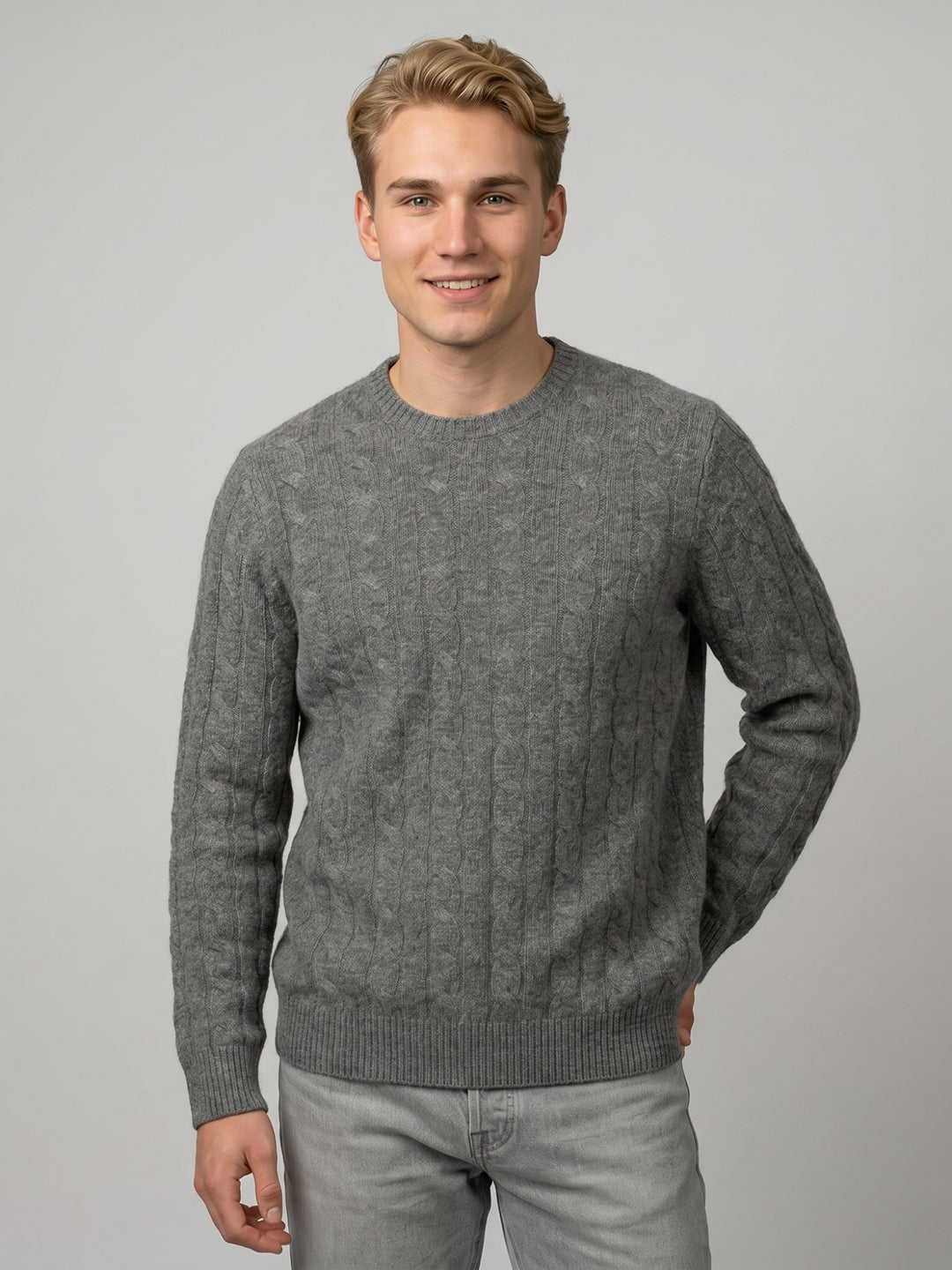 Luxuria Men Grey Self Design Round Neck Full Sleeve Pullover