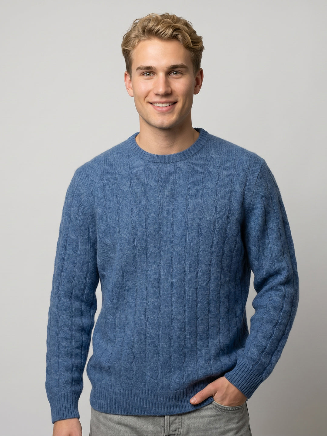 Luxuria Men Blue Self Design Round Neck Full Sleeve Pullover