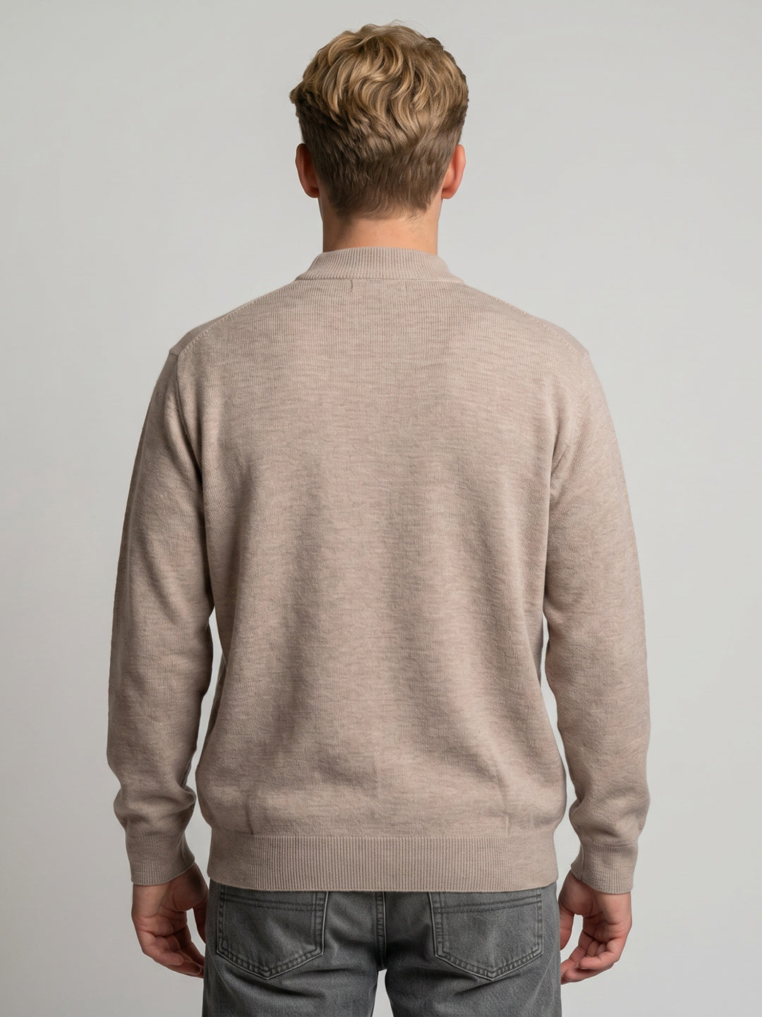Men Beige Solid V Neck Full Sleeve Cardigan