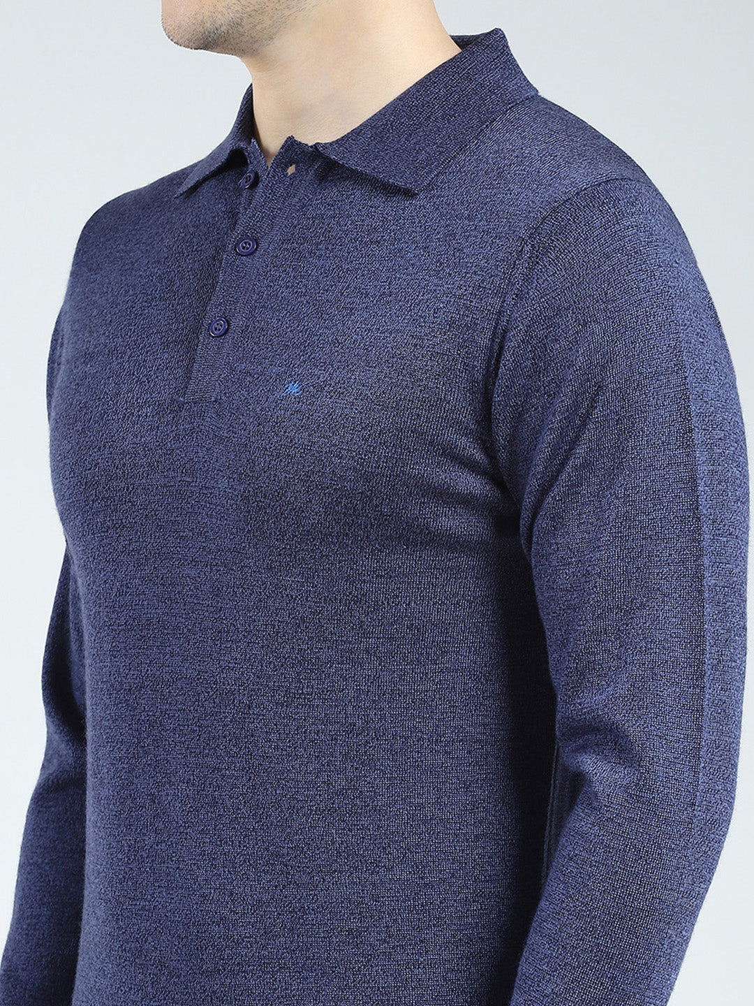 Men Navy Blue Solid Collar Full Sleeve Winter T-Shirt