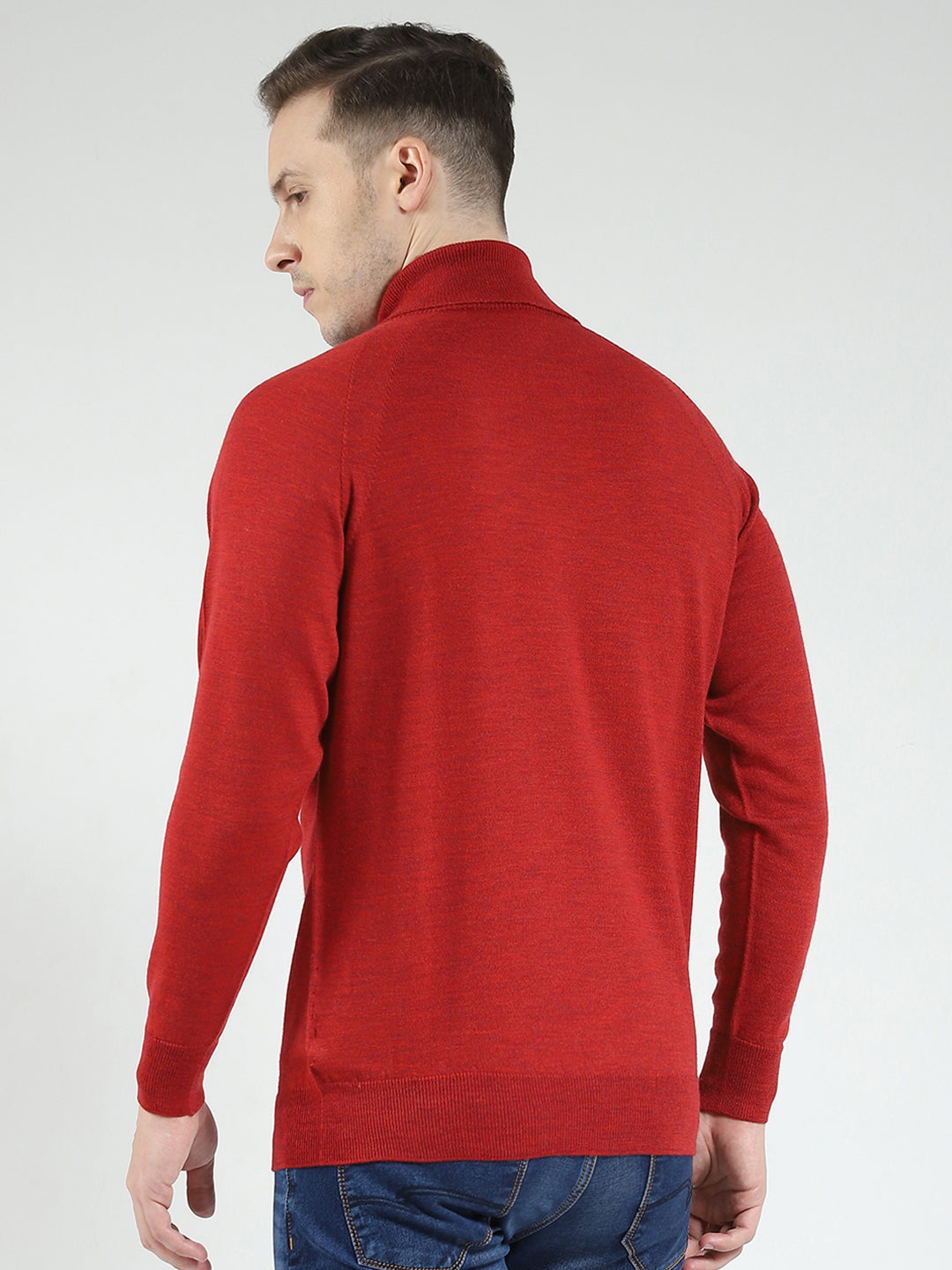 Men Maroon Solid High Neck Full Sleeve Pullover