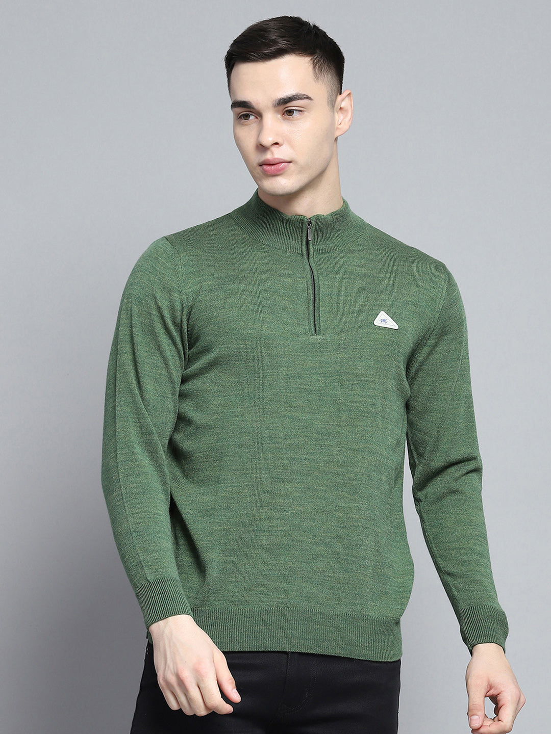 Green Mock Collar Long Sleeves Pullover Sweatshirt main image 0