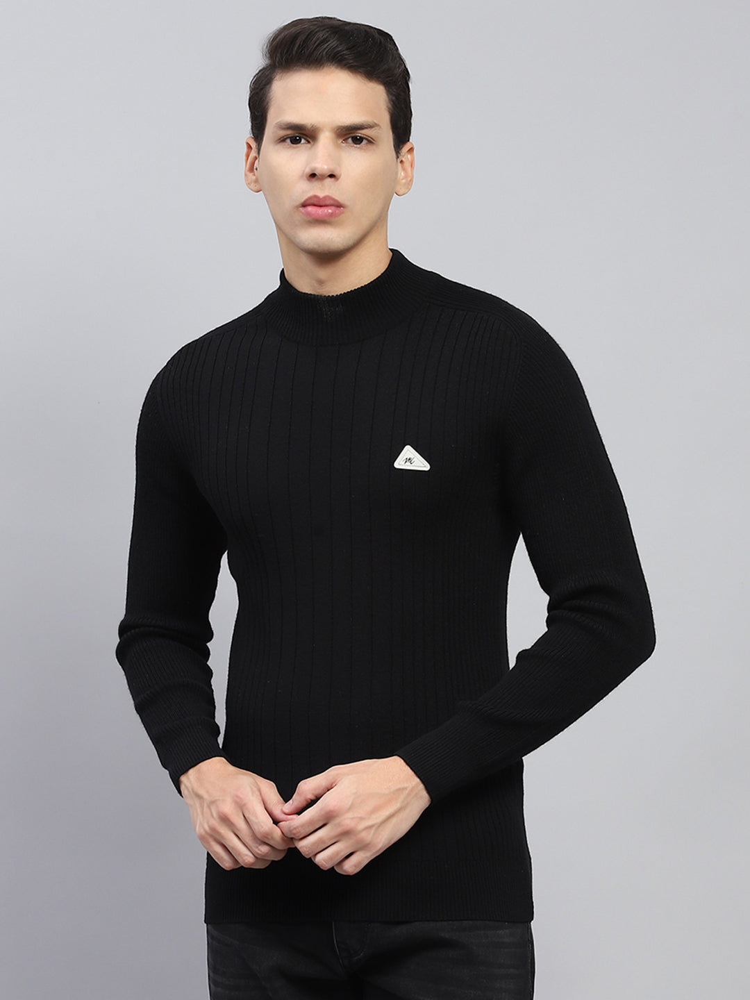 Buy Men Black Solid High Neck Full Sleeve Pullover Online in India