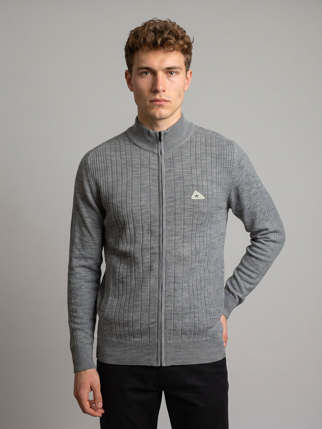 Men Grey Solid Turtle Neck Full Sleeve Pullover