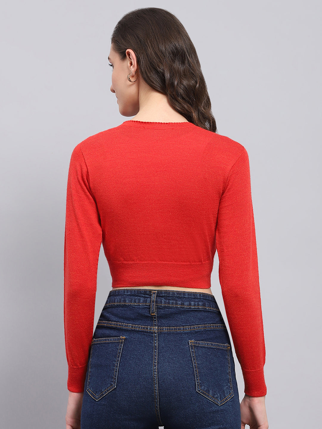 Women Red Solid V Neck Full Sleeve Blouse