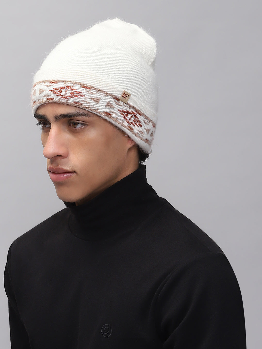 Men White Self Design Cap