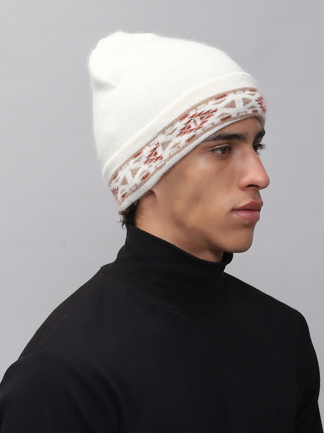 Men White Self Design Cap