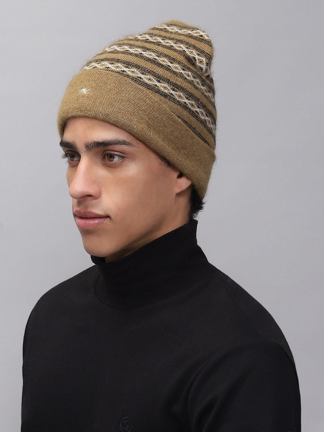 Men Khaki Self Design Cap