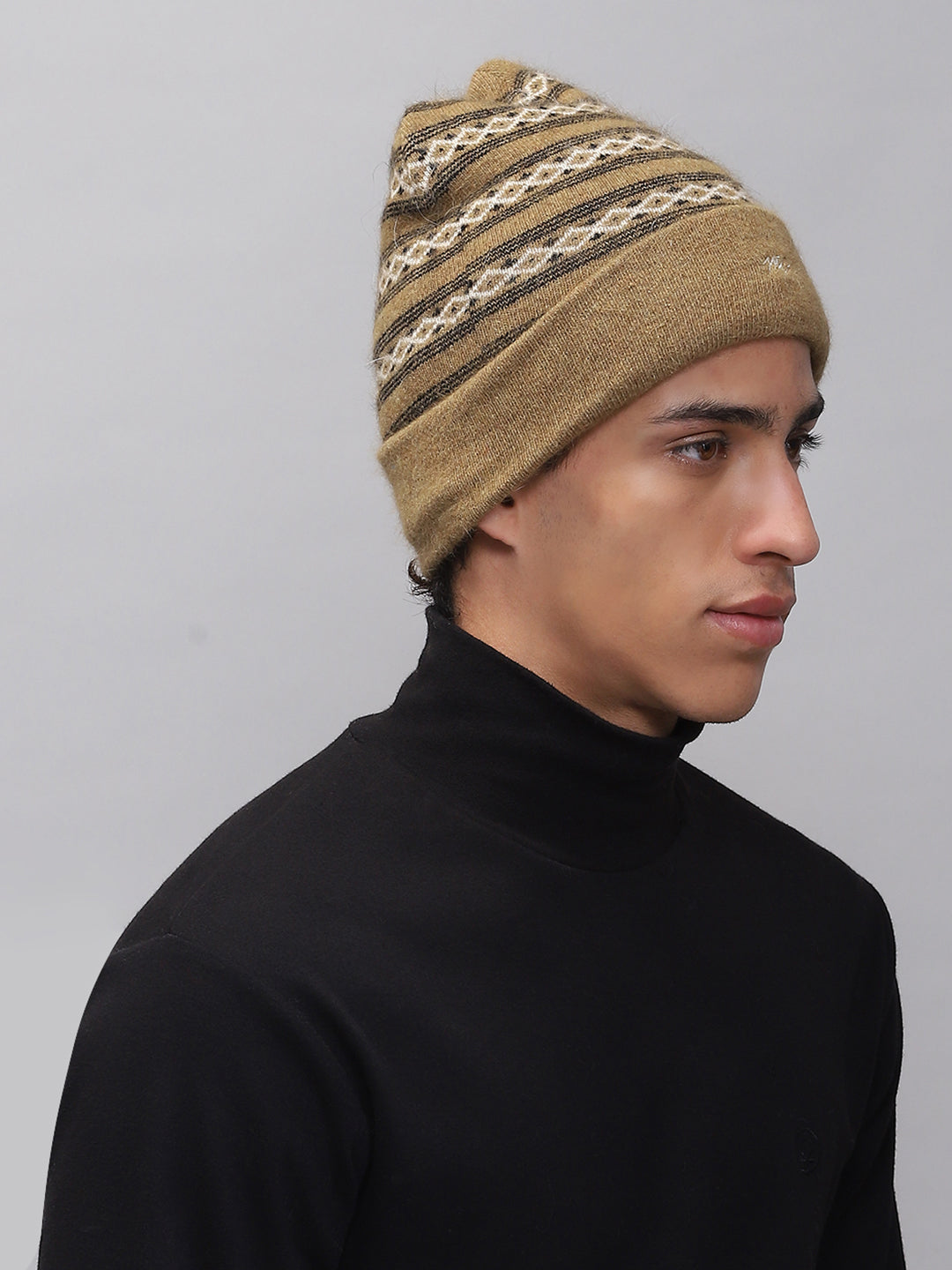 Men Khaki Self Design Cap