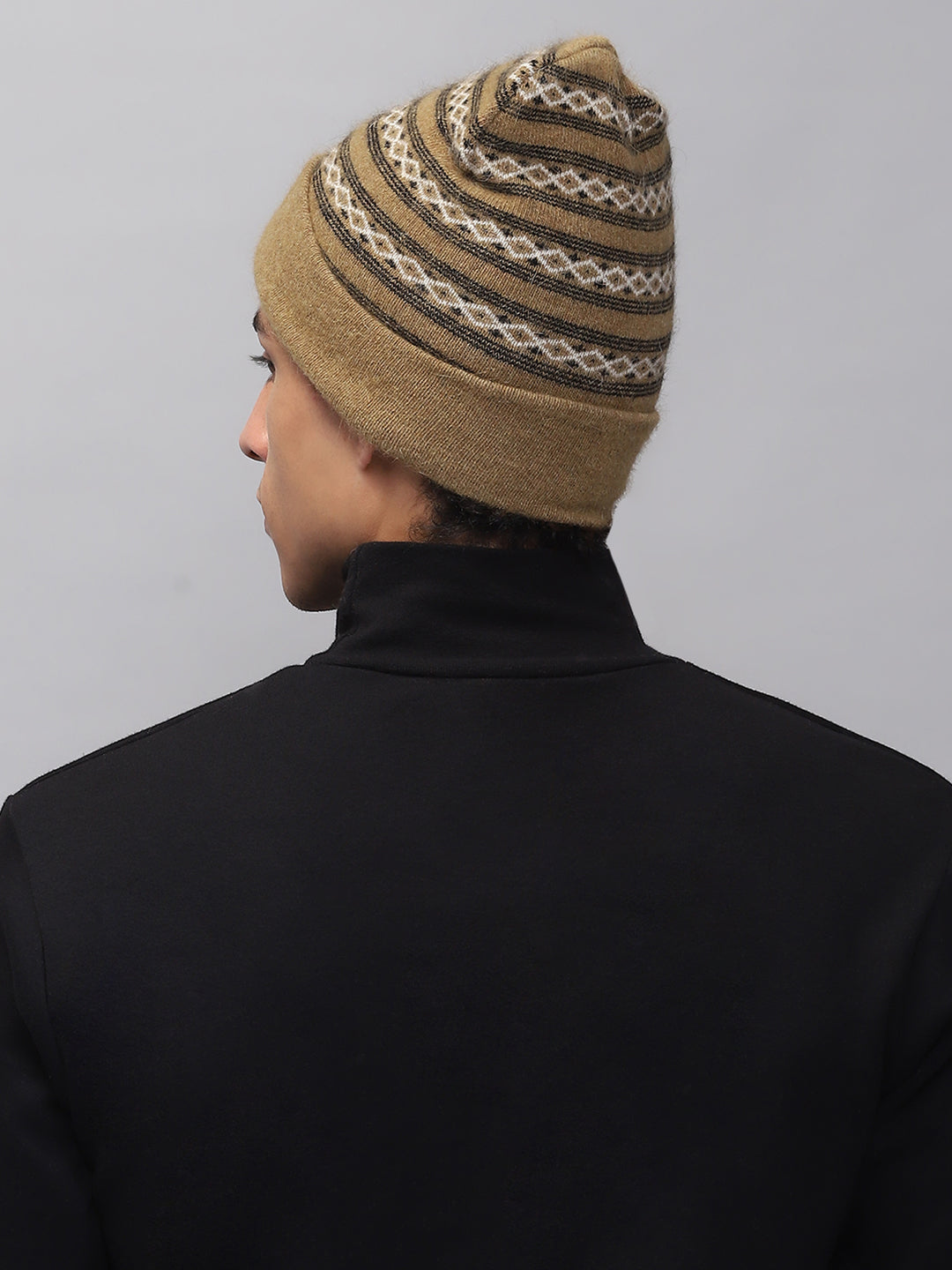 Men Khaki Self Design Cap