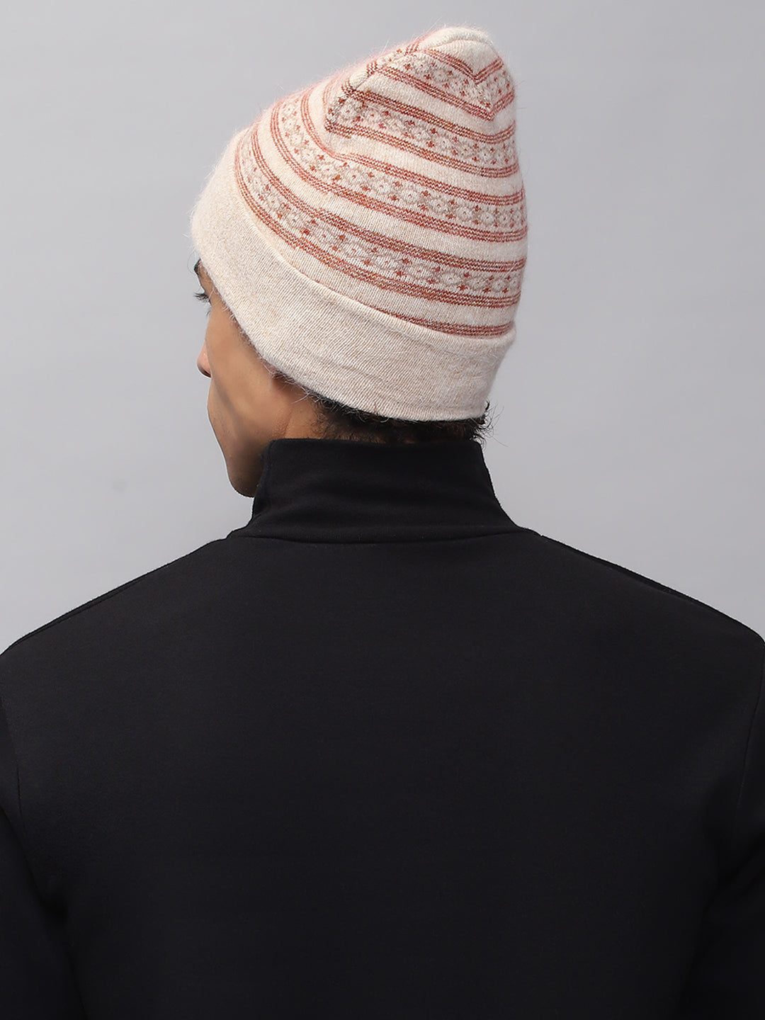 Men Cream Self Design Cap