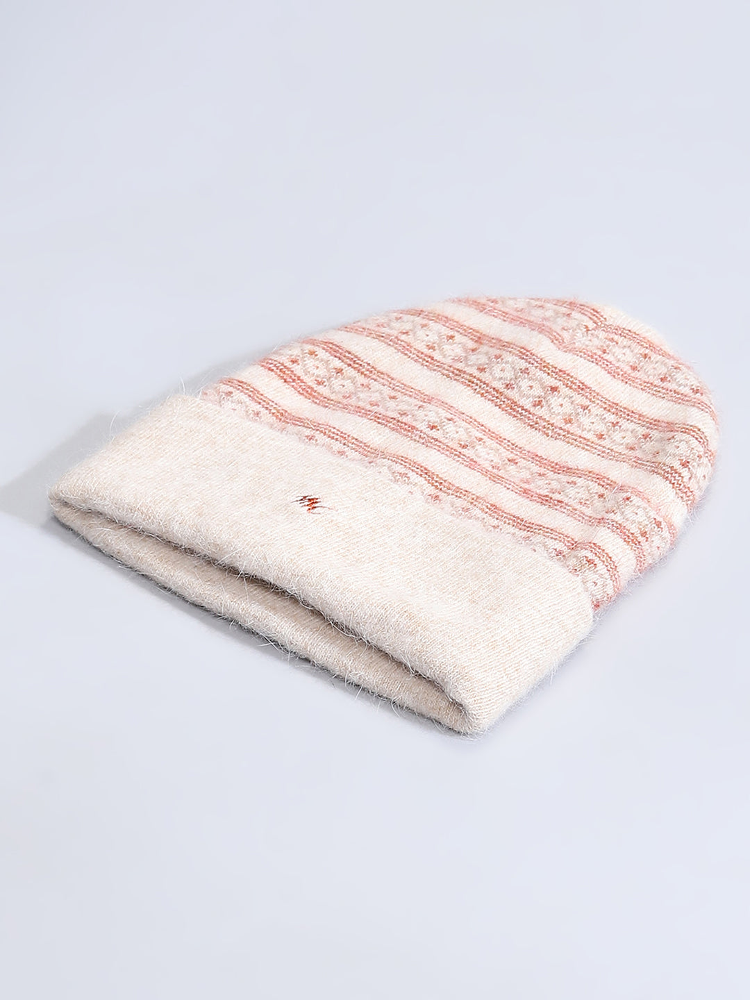 Men Cream Self Design Cap