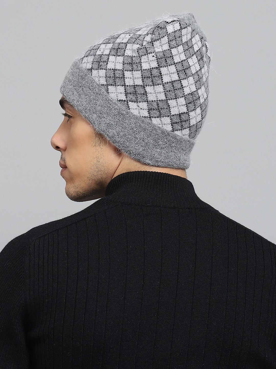 Men Grey Self Design Cap