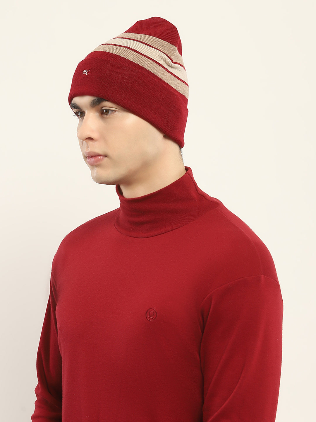 Men Maroon Self Design Cap