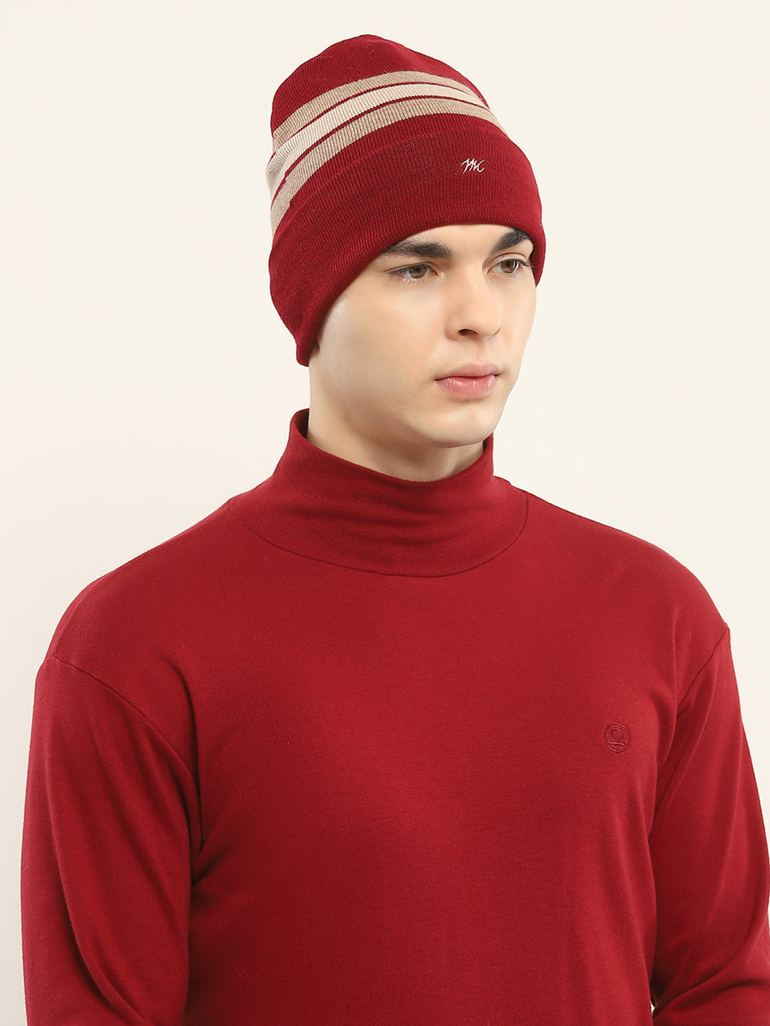 Men Maroon Self Design Cap