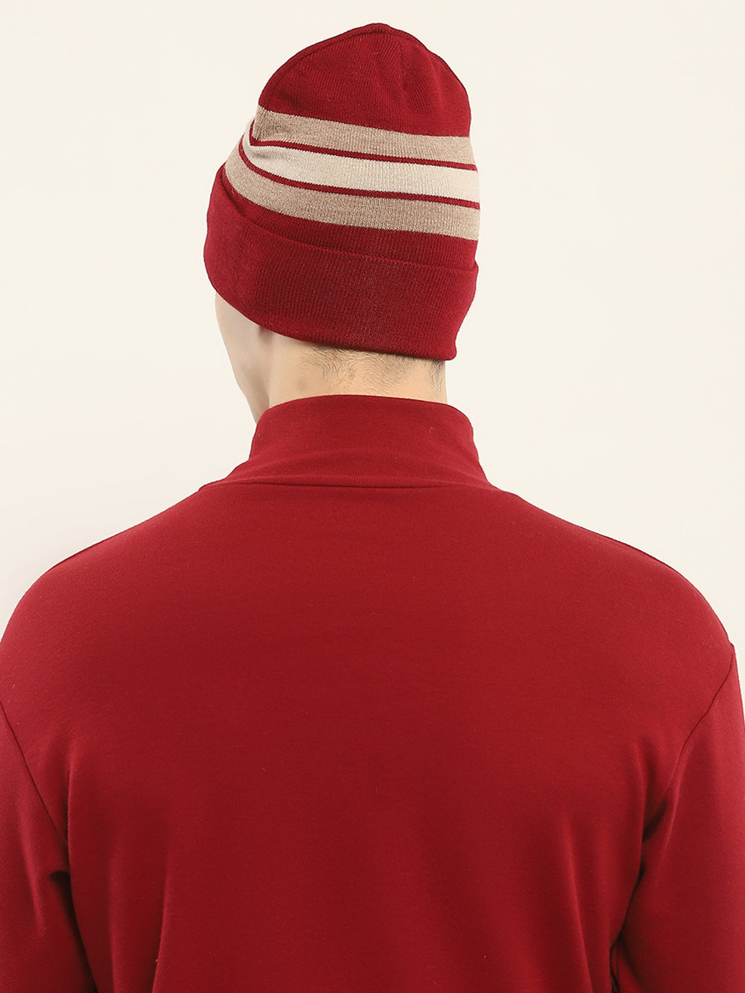 Men Maroon Self Design Cap