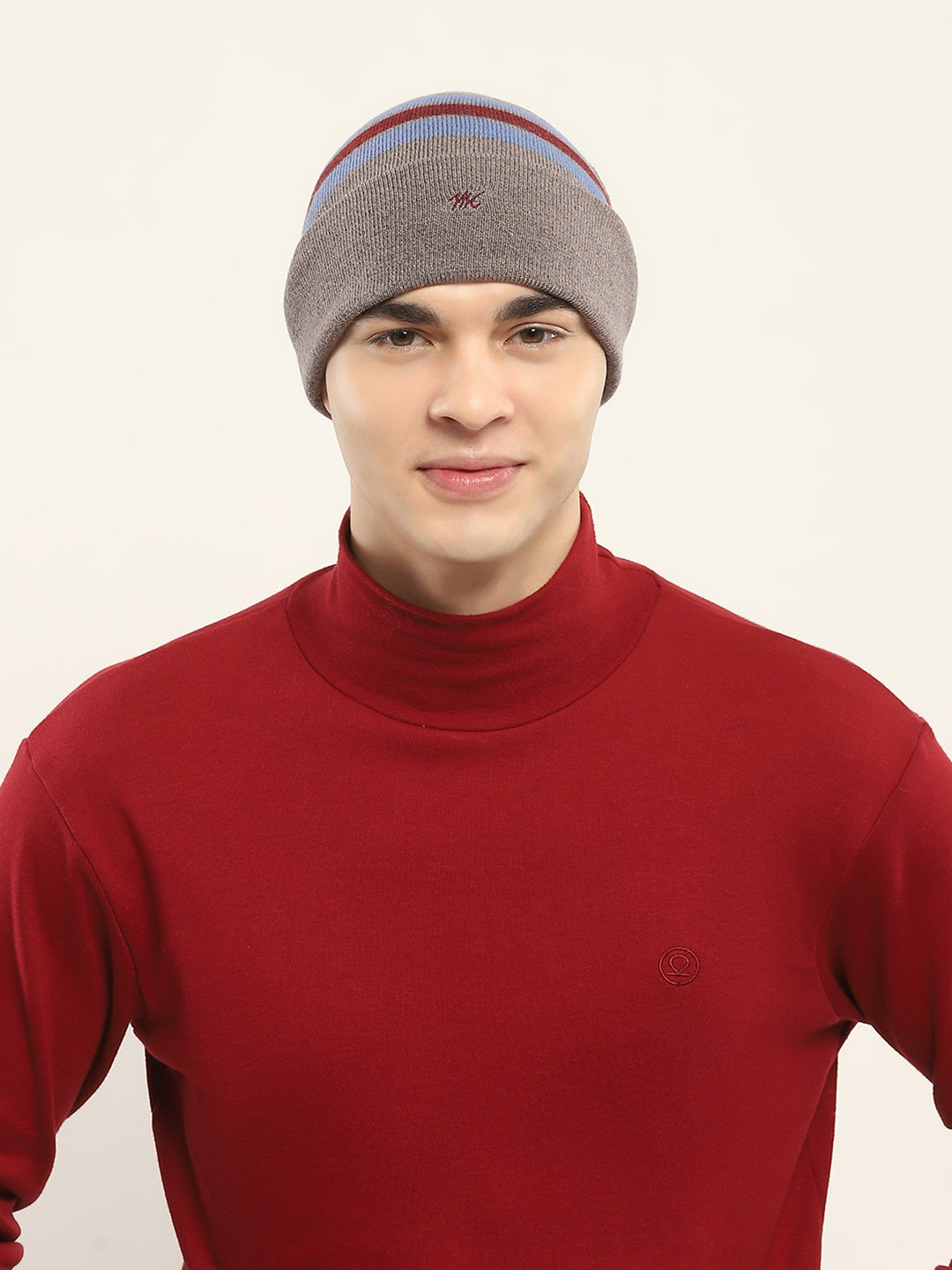 Men Beige Self Design Cap