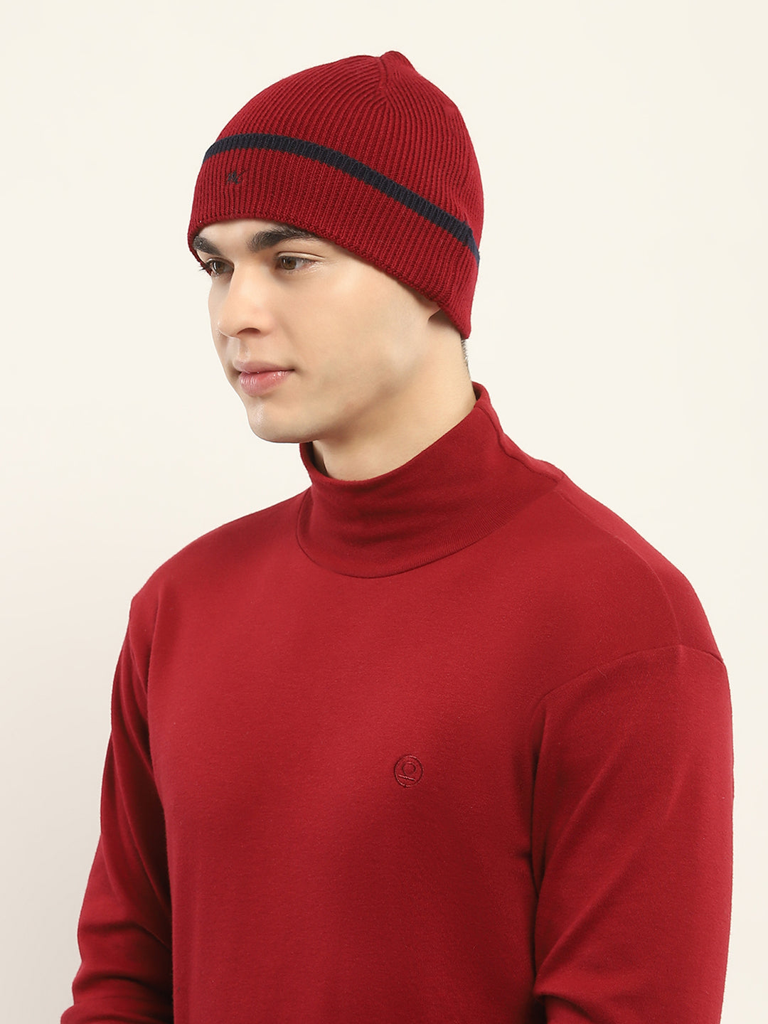 Men Maroon Self Design Cap