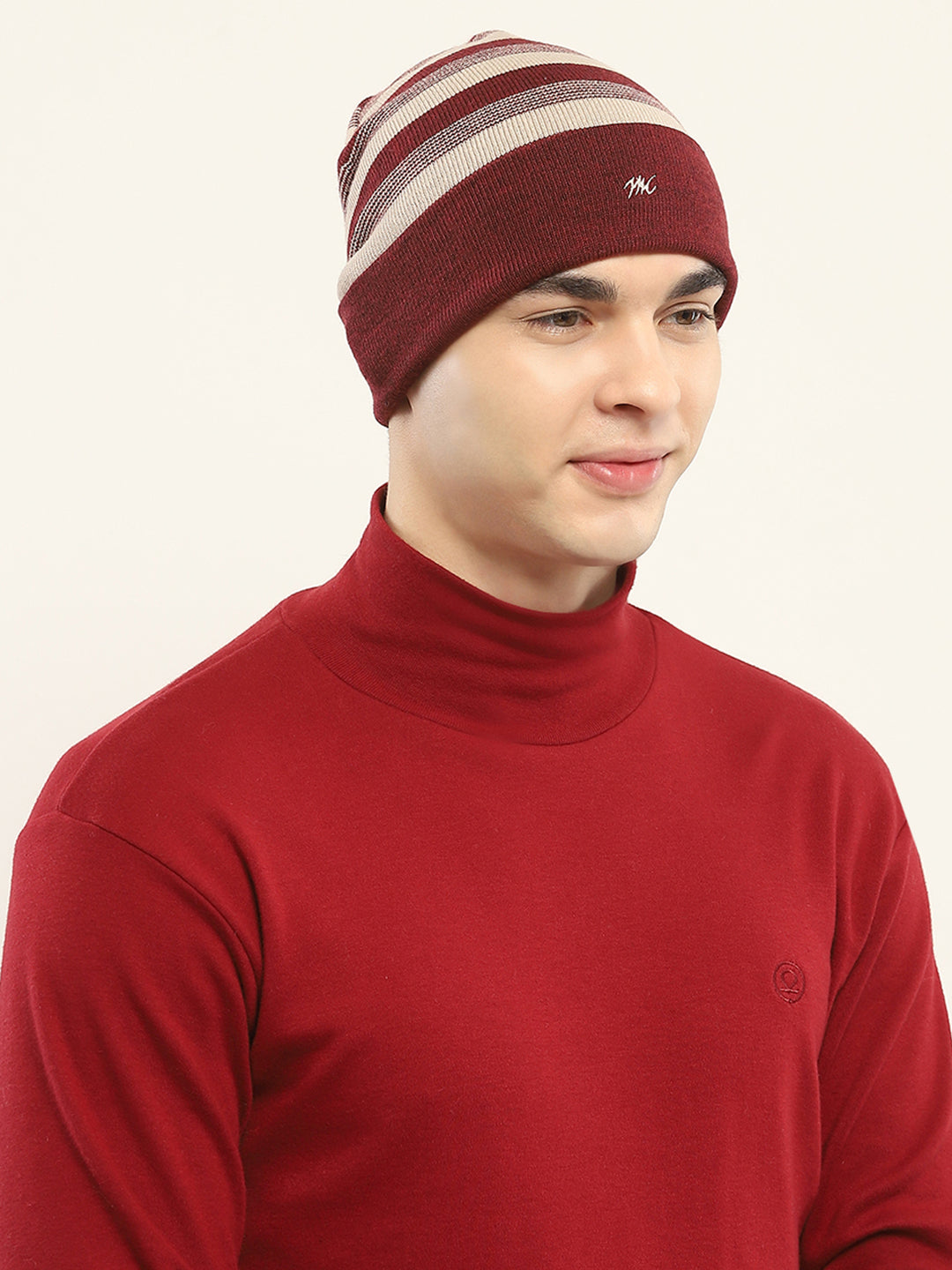 Men Maroon Self Design Cap