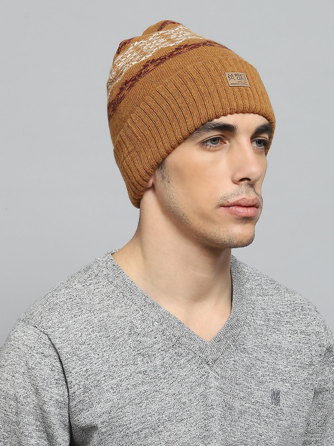 Men Rust Self Design Cap