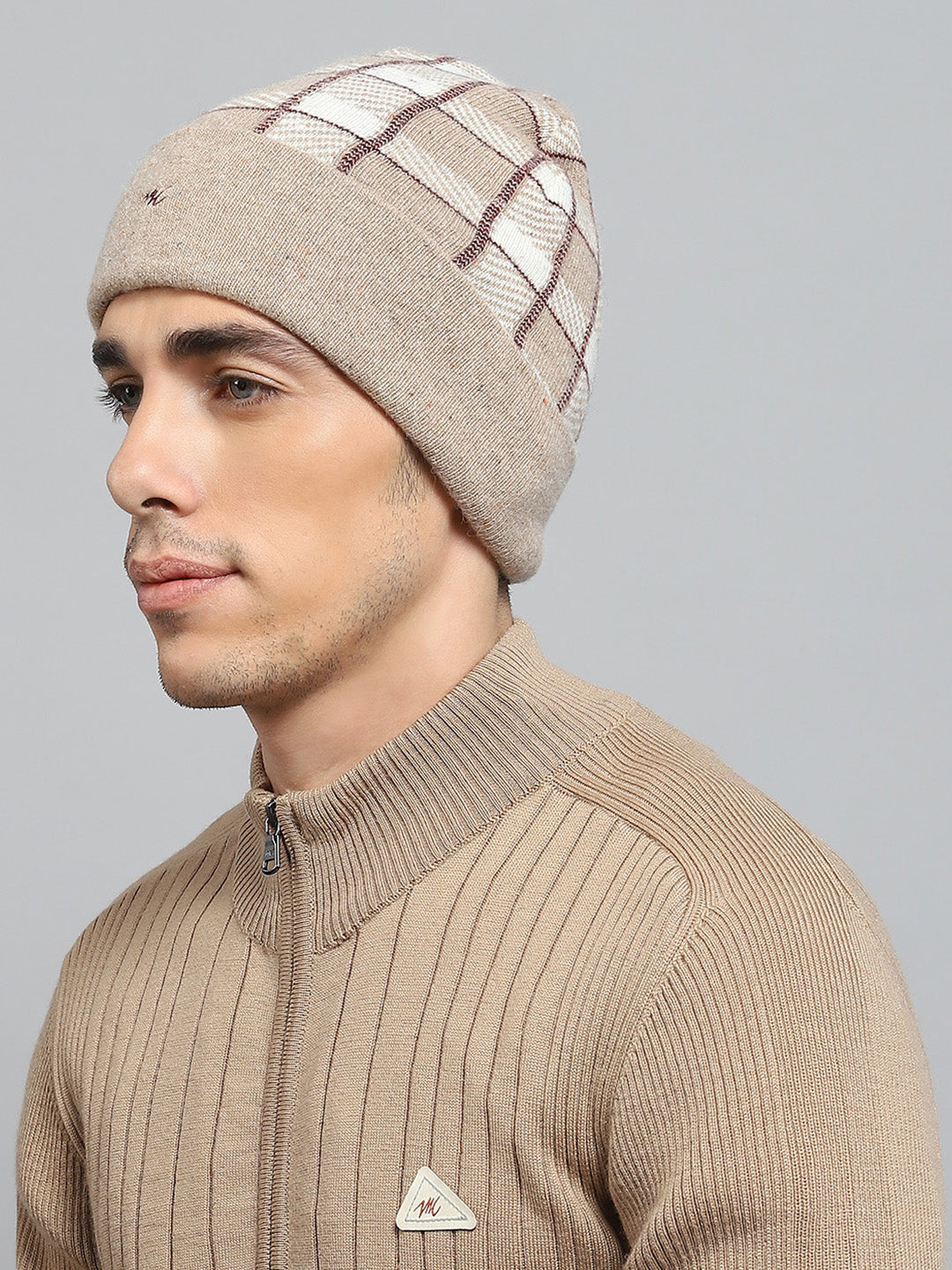 Men Beige Self Design Cap