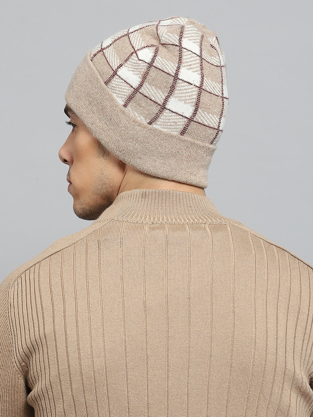 Men Beige Self Design Cap