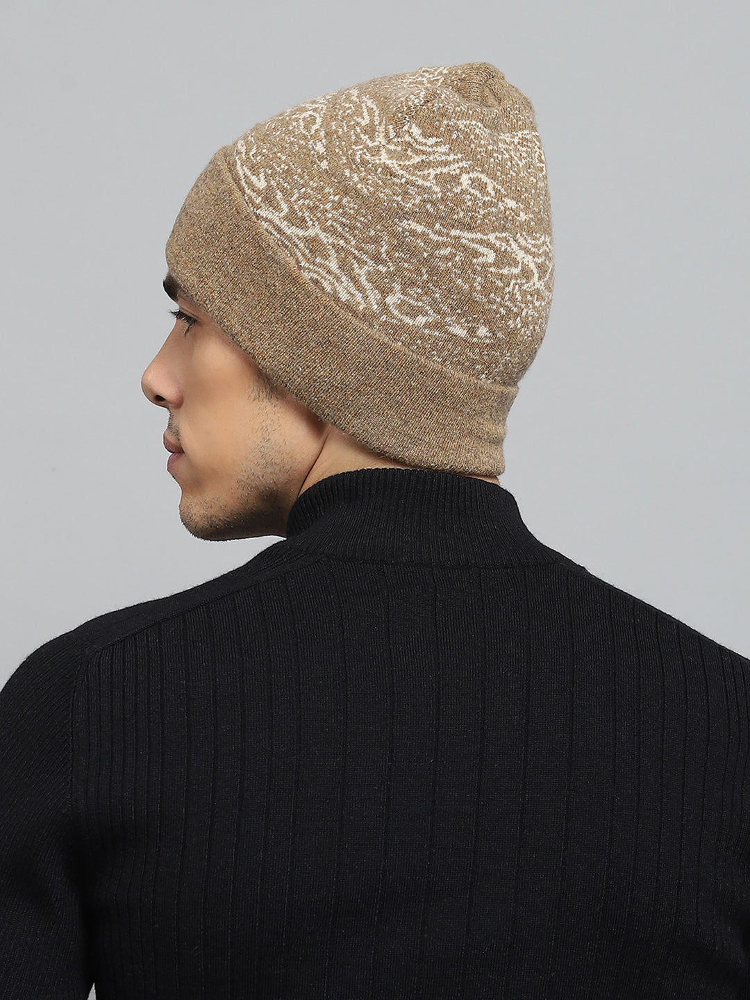 Men Brown Self Design Cap